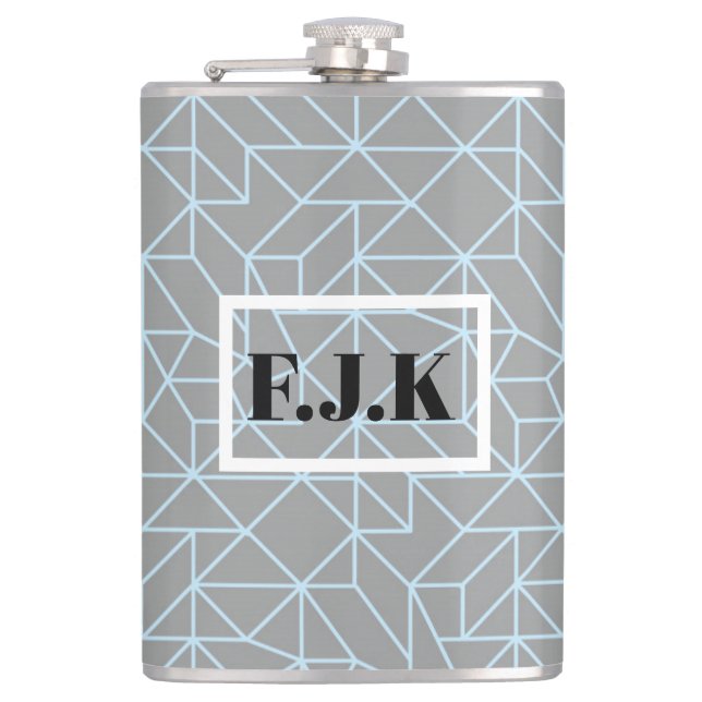 Personalized Vinyl Wrapped Flask - Geometic Blue (Front)