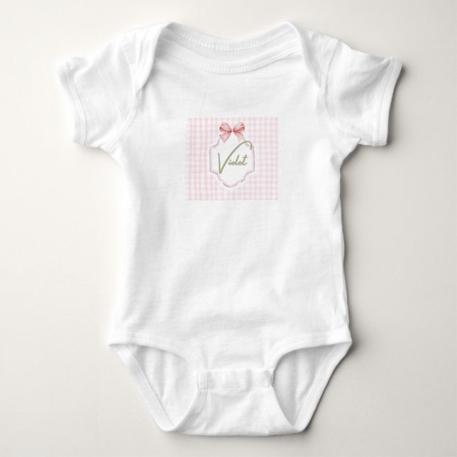 Personalized Violet Baby Girl Nursery Bow&Gingham  Bodysuit (Front)