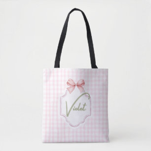 Personalized Violet Baby Girl Nursery Bow&Gingham  Tote Bag