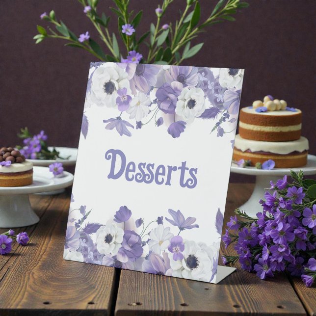 Personalized Violet Purple Flowers Wedding Pedestal Sign (Creator Uploaded)