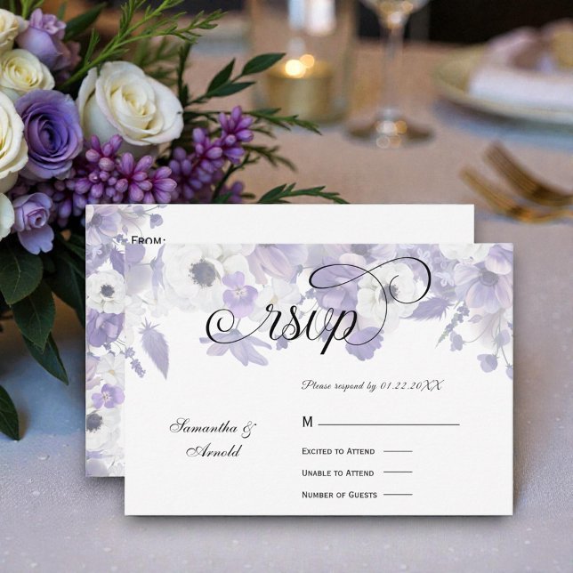Personalized Violet Purple Flowers Wedding RSVP Card (Creator Uploaded)