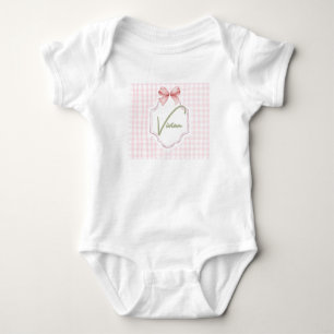 Personalized Vivian Baby Girl Nursery Bow&Gingham Baby Bodysuit