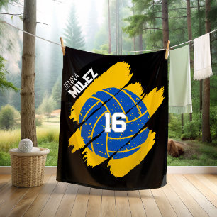 Personalized Volleyball Blue and Yellow Fleece Blanket