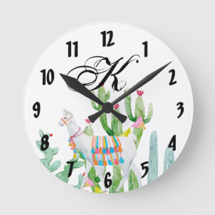 Personalized Wall Clock Boho Llama Bohemian Cacti