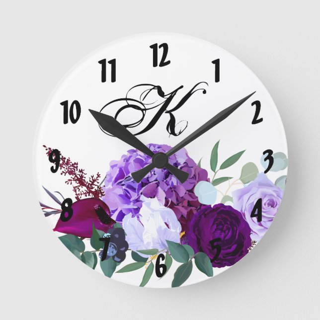 Personalized Wall Clock Lavender Hibiscus on Whi (Front)
