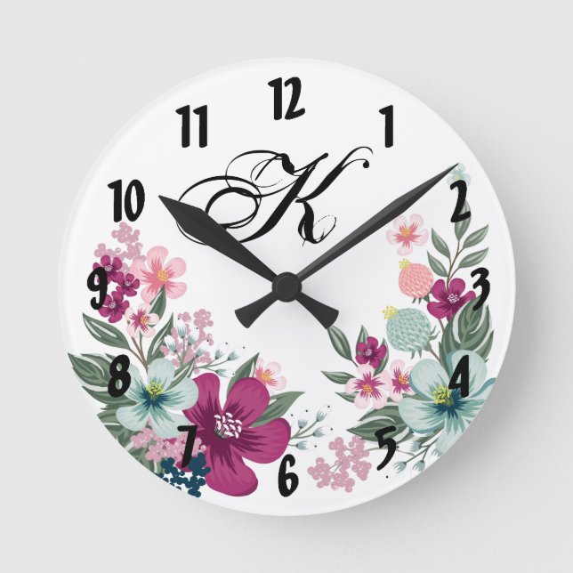 Personalized Wall Clock Tropical Flower on White (Front)