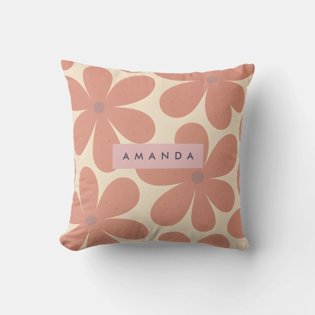 Personalized Warm Terracotta Daisy Flower  Cushion (Front)