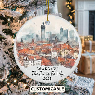Personalized Warsaw Ornament, Poland Gift Ceramic Tree Decoration