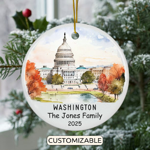 Personalized Washington Ornament, USA Ceramic Tree Decoration