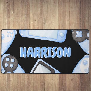 Personalized Watercolor Blue Gaming Desk Mat