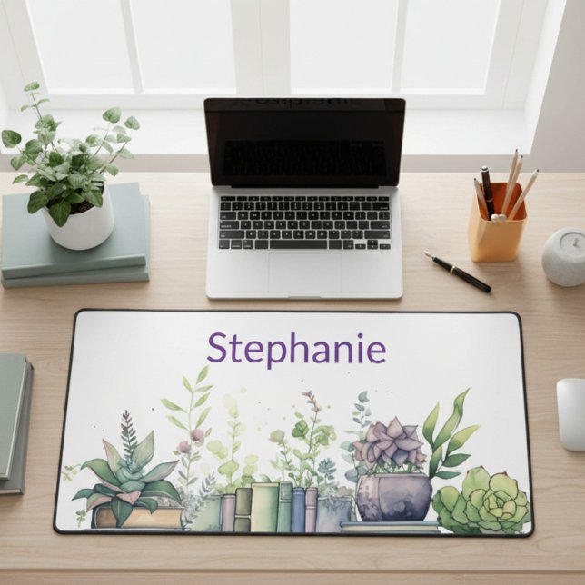 Personalized Watercolor Books and Plants Desk Mat (Creator Uploaded)