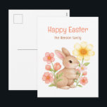 Personalized Watercolor Bunny Happy Easter  Holiday Postcard<br><div class="desc">Celebrate Easter with this adorable watercolor bunny design! Featuring a sweet bunny surrounded by pink and yellow flowers,  this design brings a touch of springtime to your holiday greetings. Easily personalize it with your family name. Perfect for Easter celebrations,  spring events,  or simply spreading joy.</div>