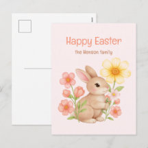 Personalized Watercolor Bunny Happy Easter 