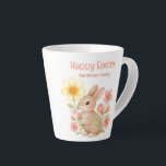 Personalized Watercolor Bunny Happy Easter  Latte Mug<br><div class="desc">Personalized Watercolor Bunny Happy Easter Latte Mug. Celebrate Easter with this adorable watercolor bunny design! Featuring a sweet bunny surrounded by pink and yellow flowers, this design brings a touch of springtime to your holiday greetings. Easily personalize it with your family name. Perfect for Easter celebrations, spring events, or simply...</div>