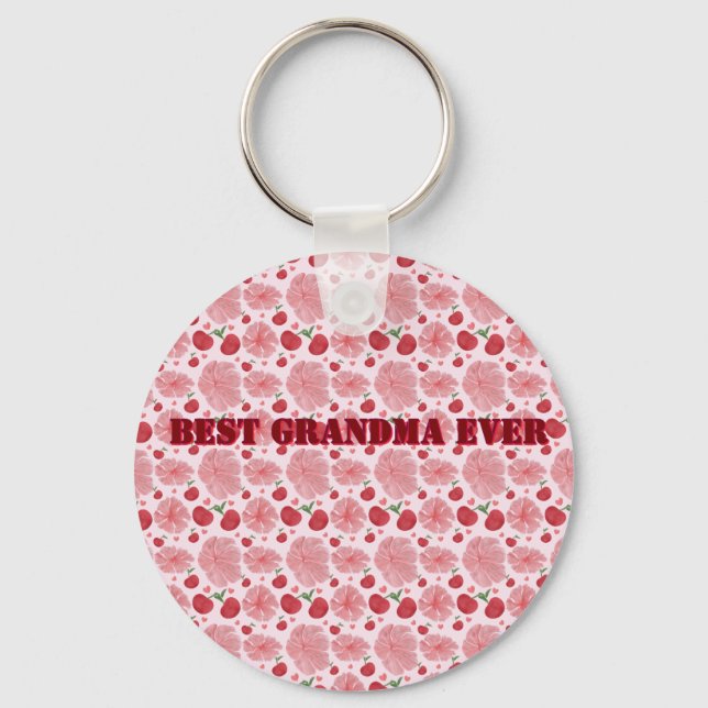 Personalized Watercolor Cherry Floral Pattern,  Key Ring (Front)