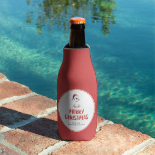 Personalized Watercolor Christmas Goose Duck Bottle Cooler