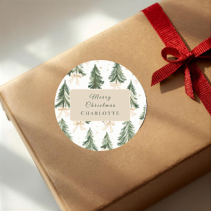 Personalized Watercolor Christmas Tree  Classic Round Sticker