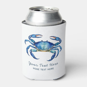 Personalized Watercolor Crab Summer Beach Nautical Can Cooler