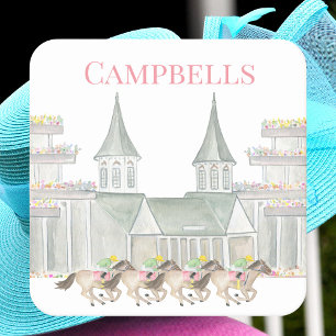 Personalized Watercolor Derby Party Horse Racing  Square Paper Coaster