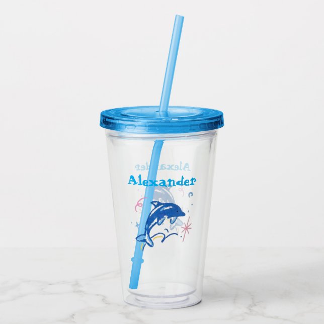 Personalized Watercolor Dolphin Acrylic Cup (Back)