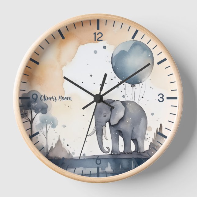 Personalized watercolor Elephant clock (Front)