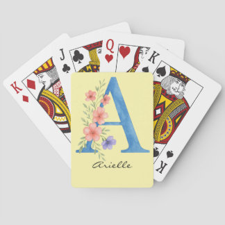 Personalized Watercolor Floral Letter A monogram Playing Cards