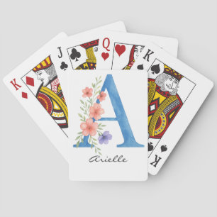 Personalized Watercolor Floral Letter A monogram Playing Cards