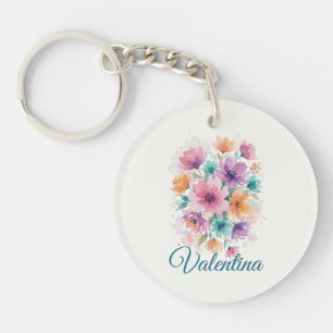 Personalized Watercolor Floral Name Keychain