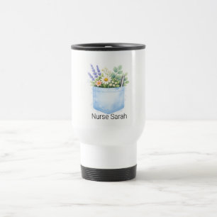 Personalized Watercolor Floral Scrubs Pocket Travel Mug