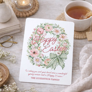 Personalized Watercolor Floral Wreath Easter Card 