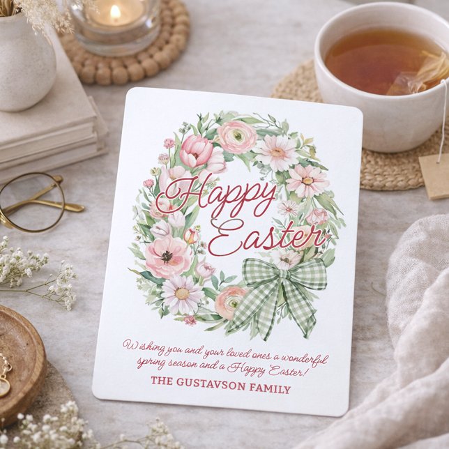Personalized Watercolor Floral Wreath Easter Card  (Creator Uploaded)