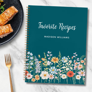 Personalized Watercolor Flowers Floral Recipe Book