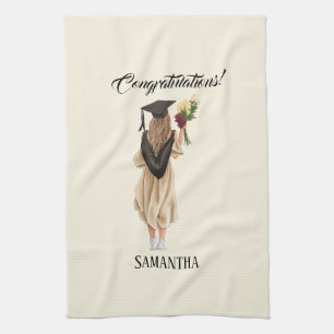 Personalized Watercolor Graduation (2) Tea Towel