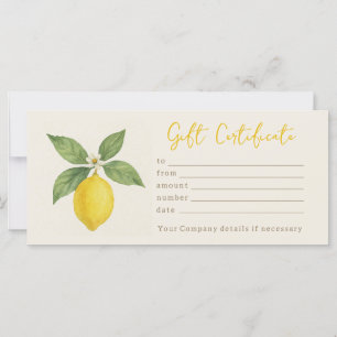 Personalized Watercolor Lemon Gift Certificate