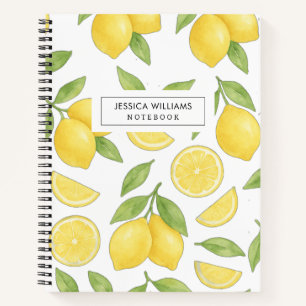 Personalized Watercolor Lemon Pattern  Notebook
