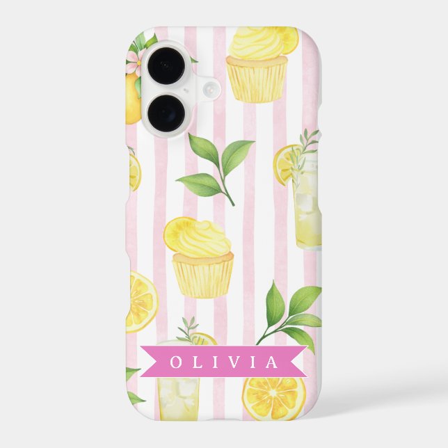 Personalized Watercolor Lemonade Cupcake Stripe (Back)