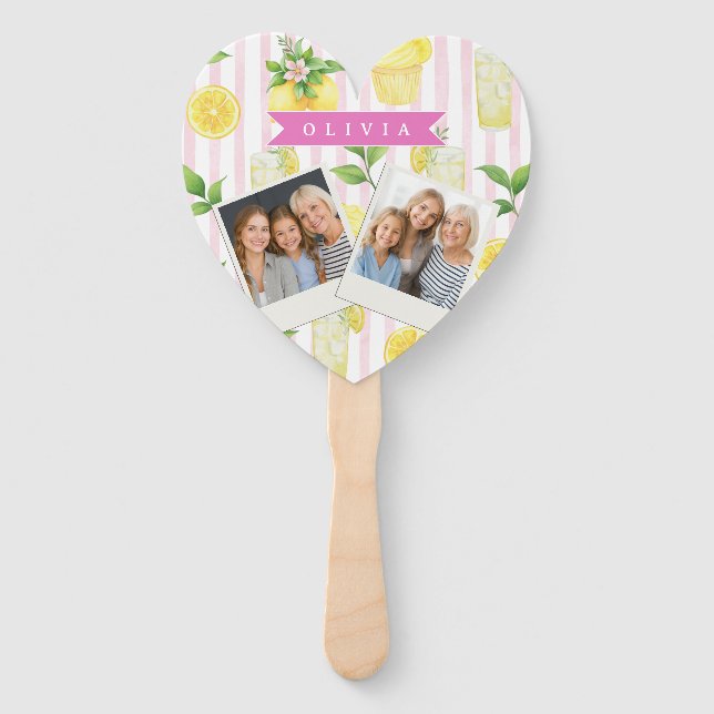 Personalized Watercolor Lemonade Cupcake Stripe Hand Fan (Front)