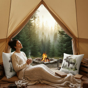 Personalized Watercolor Moose Lodge Life Cushion