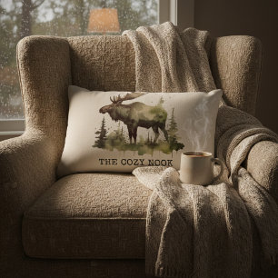 Personalized Watercolor Moose The Cozy Nook Cotton Lumbar Cushion