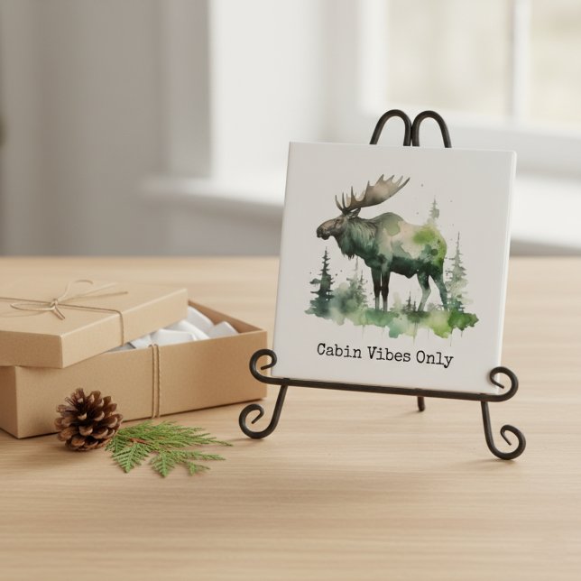 Personalized Watercolor Mossy Moose Forest Tile (Creator Uploaded)