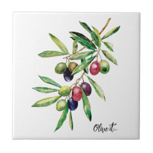 Personalized Watercolor Olive Branch Tile