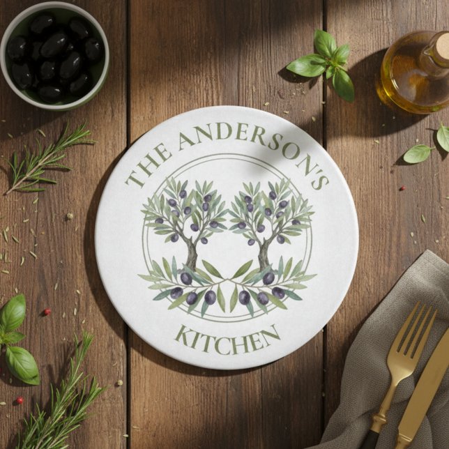 Personalized Watercolor Olive Tree Rustic Kitchen Cutting Board (Creator Uploaded)