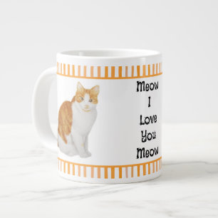 Personalized Watercolor Orange Cat with Stripes  Large Coffee Mug