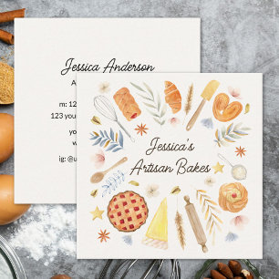 Personalized Watercolor Pastry Baking Bakery Square Business Card