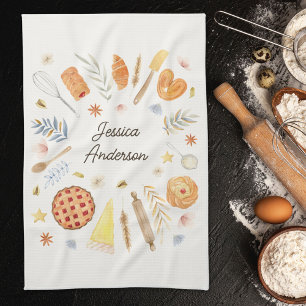 Personalized Watercolor Pastry Baking Bakery Tea Towel