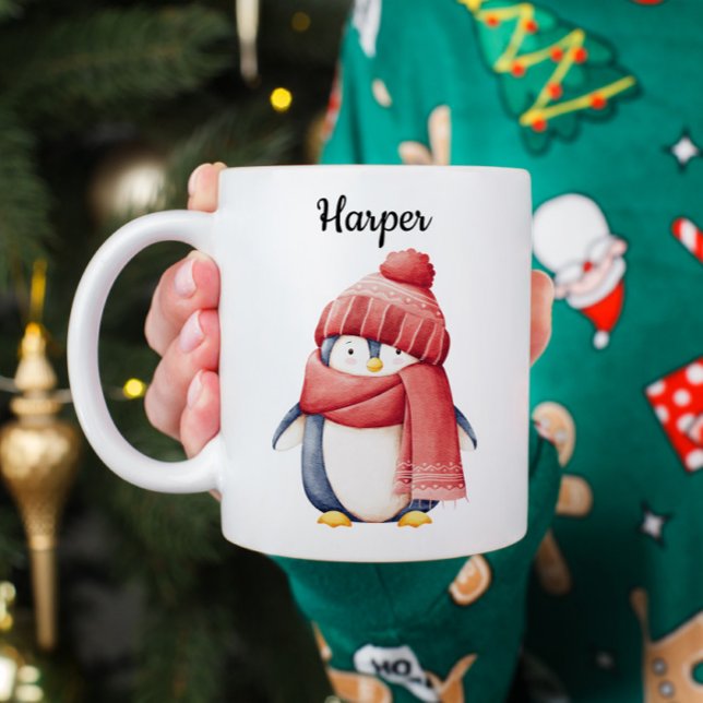 Personalized Watercolor Penguin Christmas Mug (Creator Uploaded)