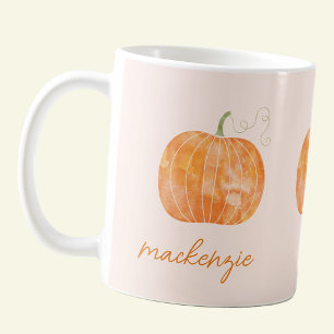 Personalized Watercolor Pumpkin Autumn Fall Coffee Mug