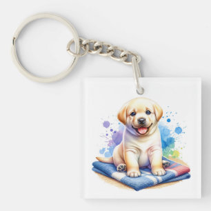 Personalized Watercolor Puppy Dog Key Ring