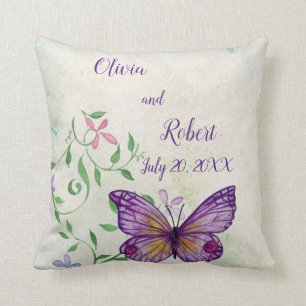 Personalized watercolor purple butterfly cushion