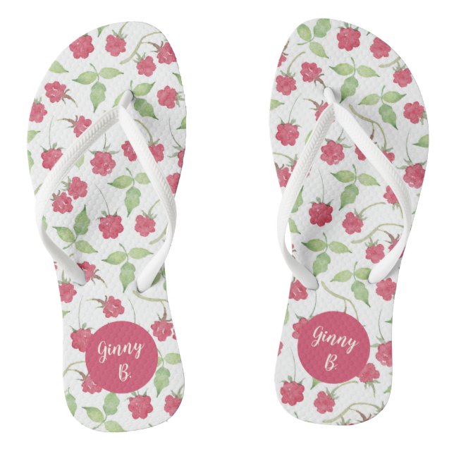 Personalized Watercolor Raspberries Jandals (Footbed)